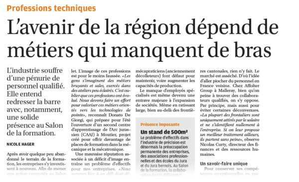 L’avenir de la région dépend de métiers quimanquent de bras - Journal du Jura | 15.03.2012