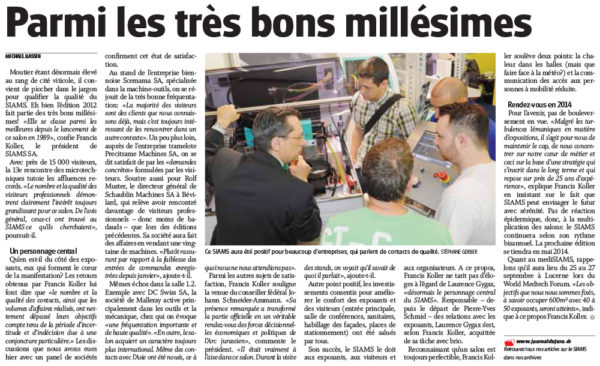 SIAMS 2012 - Parmi les très bons millésimes - Journal du Jura | 12.05.2012