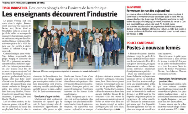 Les enseignants découvrent l'industrie - Journal du Jura | 16.10.2015