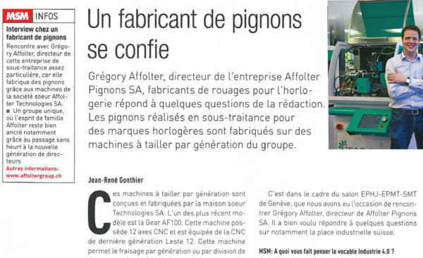 Un fabricant de pignons se confie - MSM le mensuel de l'industrie | 06.2016