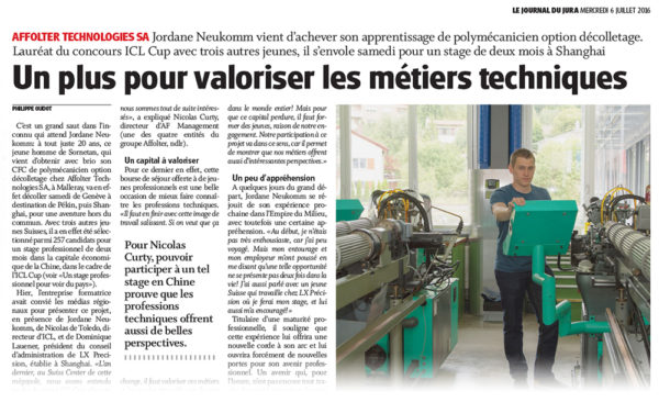 Un plus pour valoriser les métiers techniques - Journal du Jura | 06.06.2016