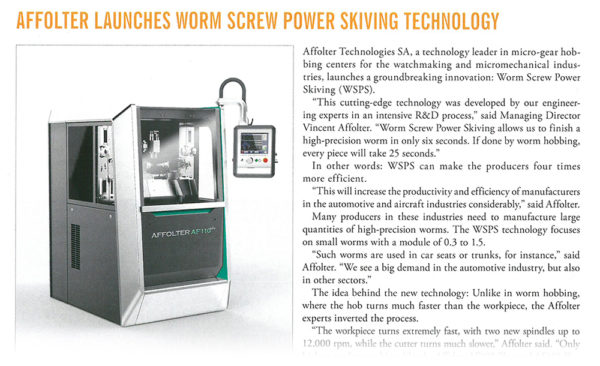 Affolter Launches Worm Screw Power Skiving Technology - Gear Solutions | 09.2016