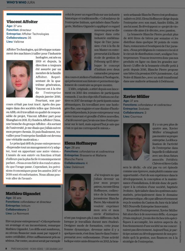 PME Magazine - Vincent Affolter directeur Affolter Technologies SA