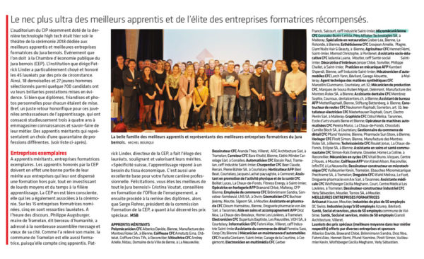 Journal du jura - Apprentissage, formation - Meilleurs apprentis