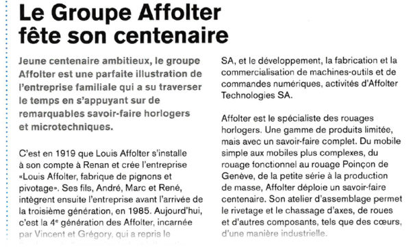 Le Quotidien du Salon EPHJ - Le Groupe AFFOLTER fête son centenaire