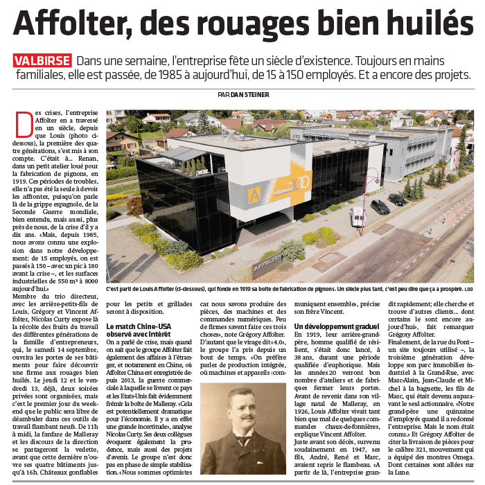 Affolter, des rouages bien huilés - Article Journal du Jura