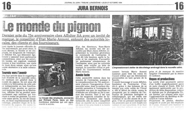 Le monde du pignon / anniversaire - Journal du Jura | 27.10.1994