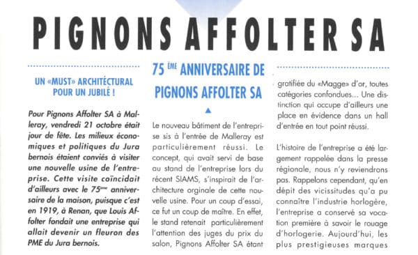 Pignons Affolter SA, 75e - Revue de la CEP | 12.1994