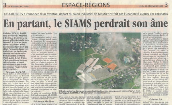 En partant, le SIAMS perdrait son âme - Journal du Jura | 02.12.2004