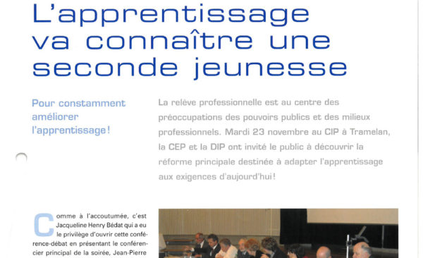 L'apprentissage va connaître une seconde Jeunesse - Revue de la CEP | no96 - 4.2005