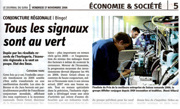 Finaliste du Prix de la meilleure entreprise de Suisse romande 2006 | Journal du Jura - 17.11.2006