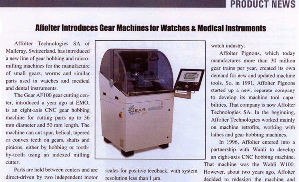 Affolter Introduces Gear Machines for Watches & Medical Instruments | Gear Technology - 11.2007