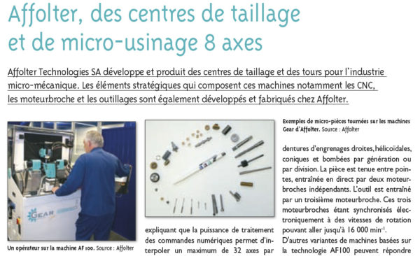 Affolter, des centres de taillage et de micro-usinage 8 axes - Micronora informations | no114 - 07.2008