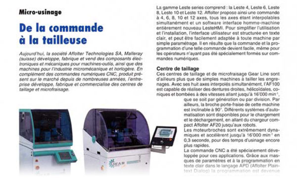 Micro-usinage - de la commande à la tailleuse - Bulletin d'information | 01/2009