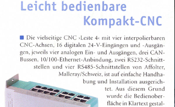 Leicht bedienbare Kompakt-CNC - Produktionstechnik Schweiz | 2010