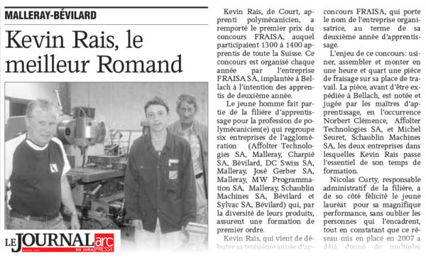 Kevin Rais, le meilleur Romand | Coucours FRAISA - Journal du Jura | 25.08.2010