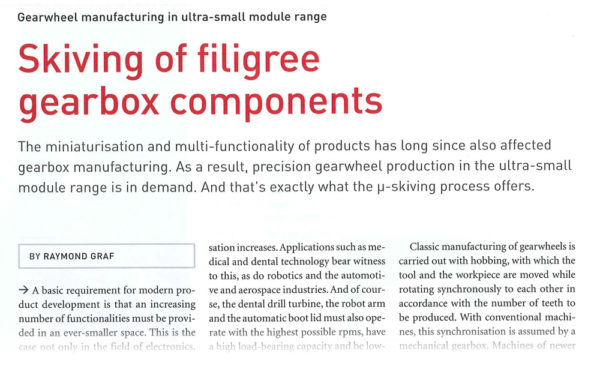 Skiving of filigree gearbox components - Swiss Quality Production | 08.2011