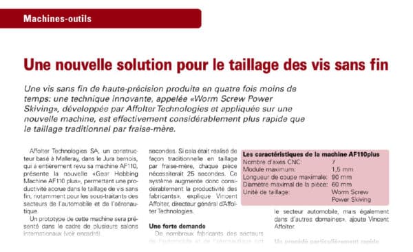 Une nouvelle solution pour le taillage des vis sans fin - La Revue Polytechnique | 06.07.2016