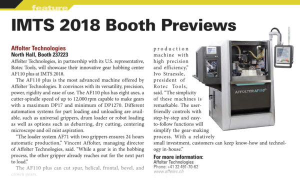 IMTS 2018 Affolter Technologies - Gear Technology | 08.2018