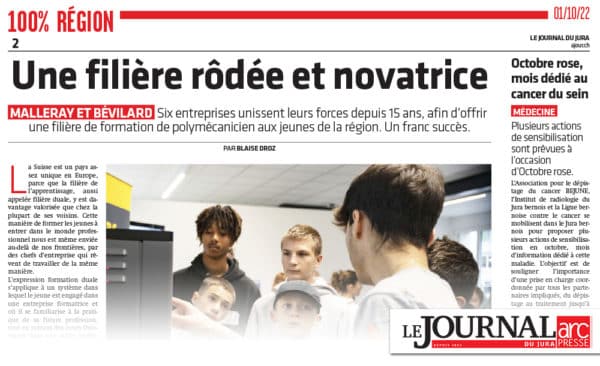 Presse Journal du Jura - portes ouvertes 15ans Filière de formation POLYMÉCANICIEN