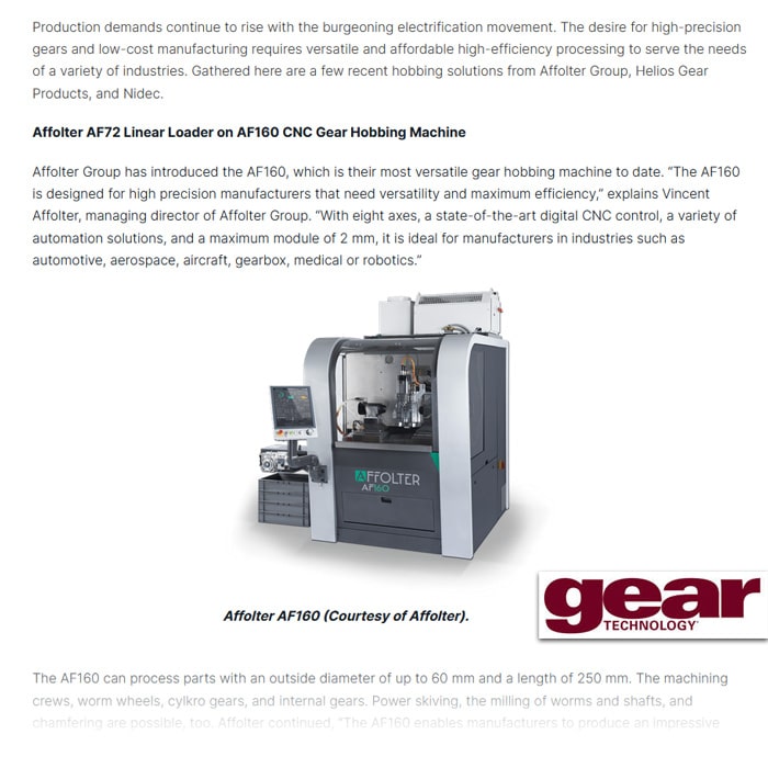 press release versatile hobbing solutions from gear cutting machine affolter