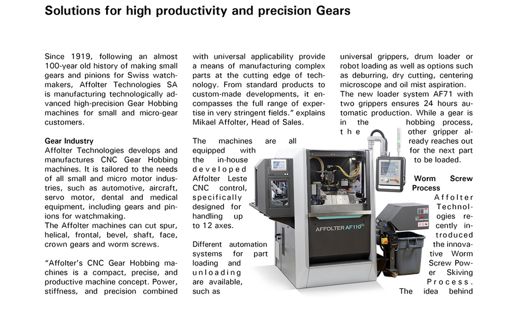 Affolter - Media - presse - precision gear - Swiss Machining